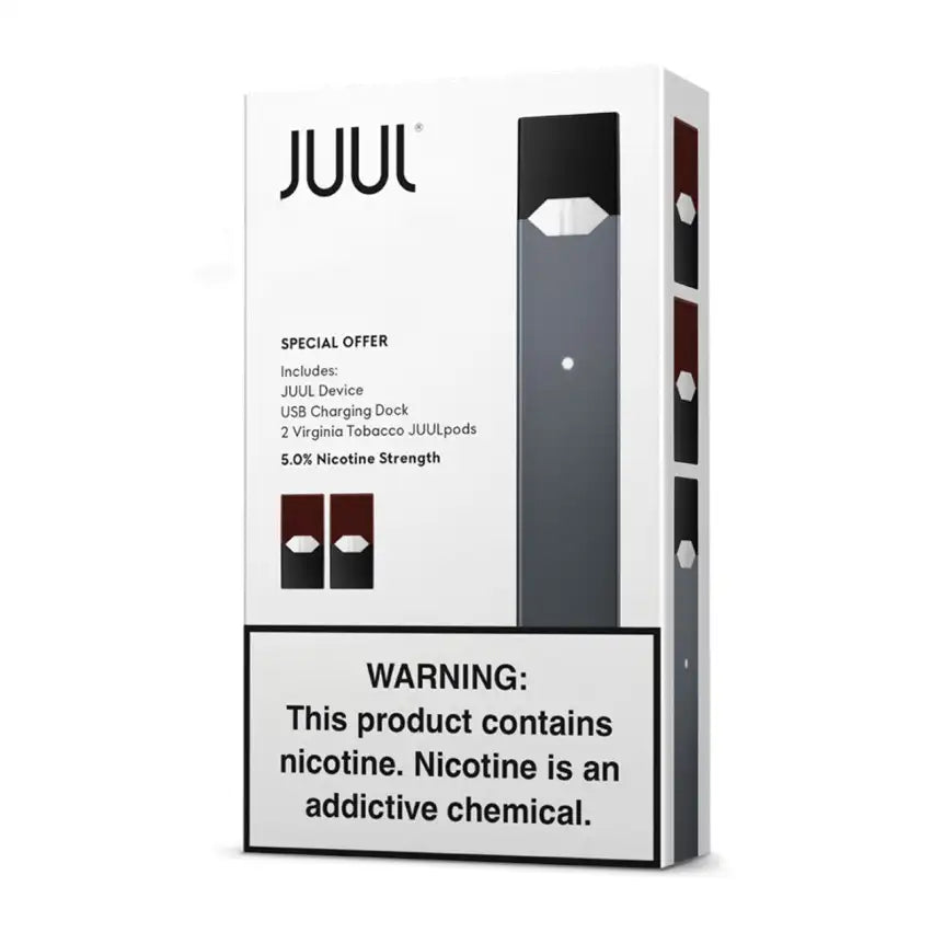 JUUL V1 Single Device & Kit, Basic Black Kit 5% Tobacco [1 Black Kit + 2 Pods] [Device *1, Pods *2] - Virginia Flavor